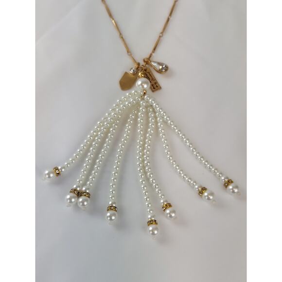 Plunder Design Gold Tone Faux Pearl Bead Dangle & Charm Necklace Statement Piece - Picture 2 of 7